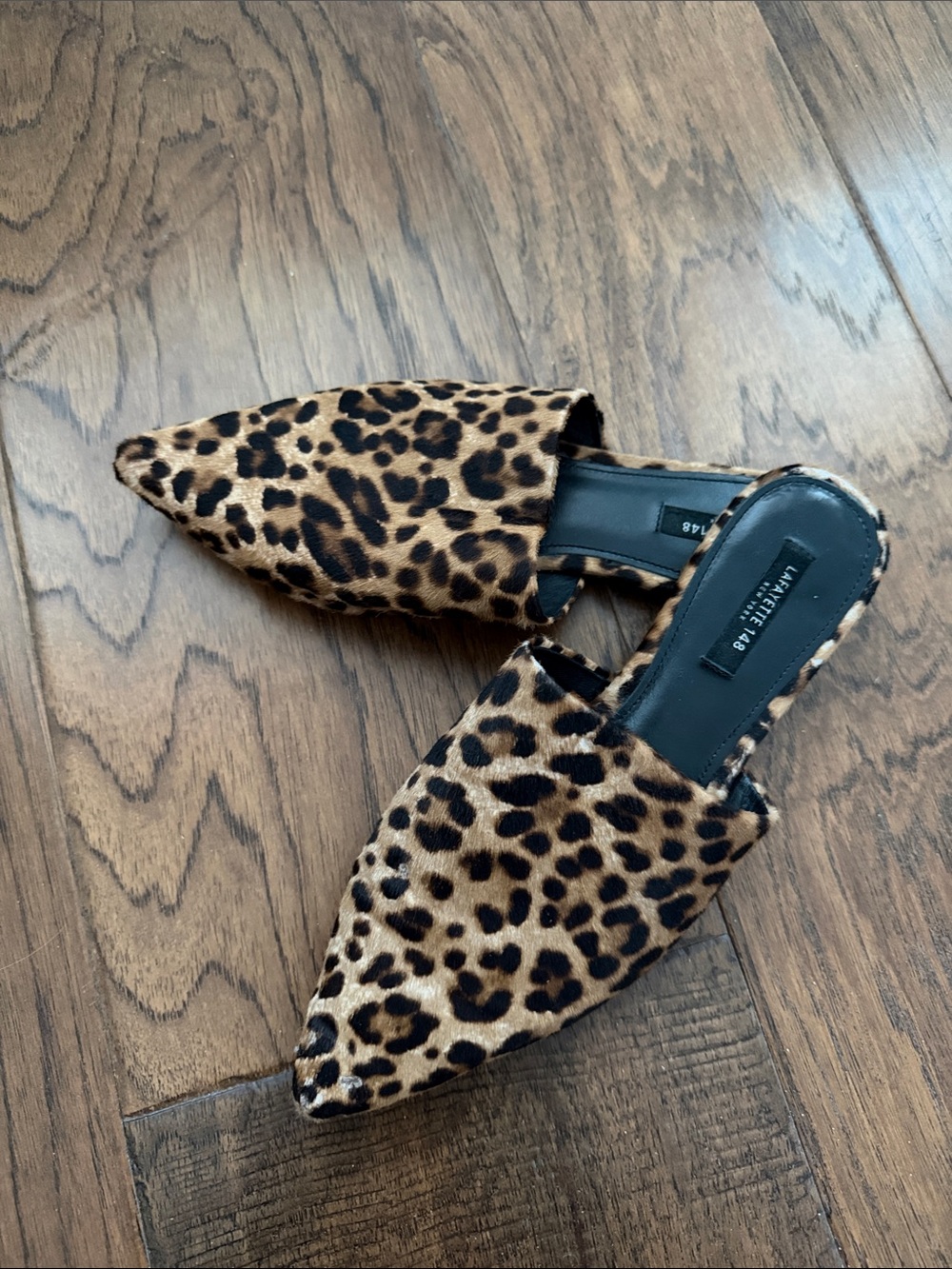 Lafayette 148 New York Leopard Print Pointed Toe Slip-On Mules - Black & Brown